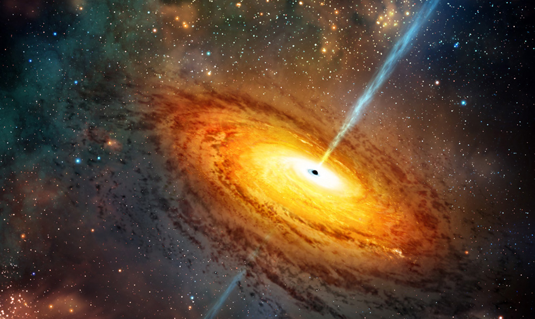 Самая старая Черная Дыра
Объект J0100 + 2802 может считаться самой старой черной дырой в галактике. Когда Вселенной было всего 875 000 000, эта дыра уже была сформирована из 12 миллиардов солнц.  Для сравнения, черная дыра в центре Млечного Пути имеет размеры всего в 5 миллиона Солнц.