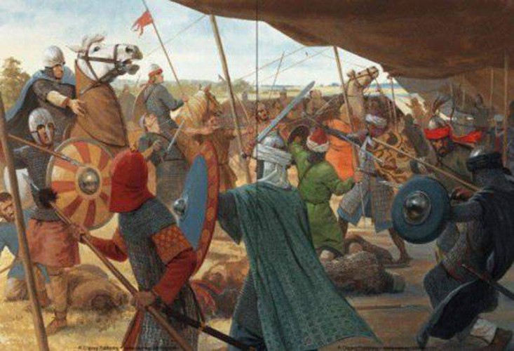 Битва при Пуатье
732 год
Если бы не победа франков при Пуатье, современная нам Европа вполне могла бы стать очередным эмиратом. Но, по счастью, удача улыбнулась командующему франками, Карлу Мартеллу. Арабский военачальник, Абдул-Рахман ибн Абдаллах, пал в бою и войско Мартелла продвинулось дальше к югу. 